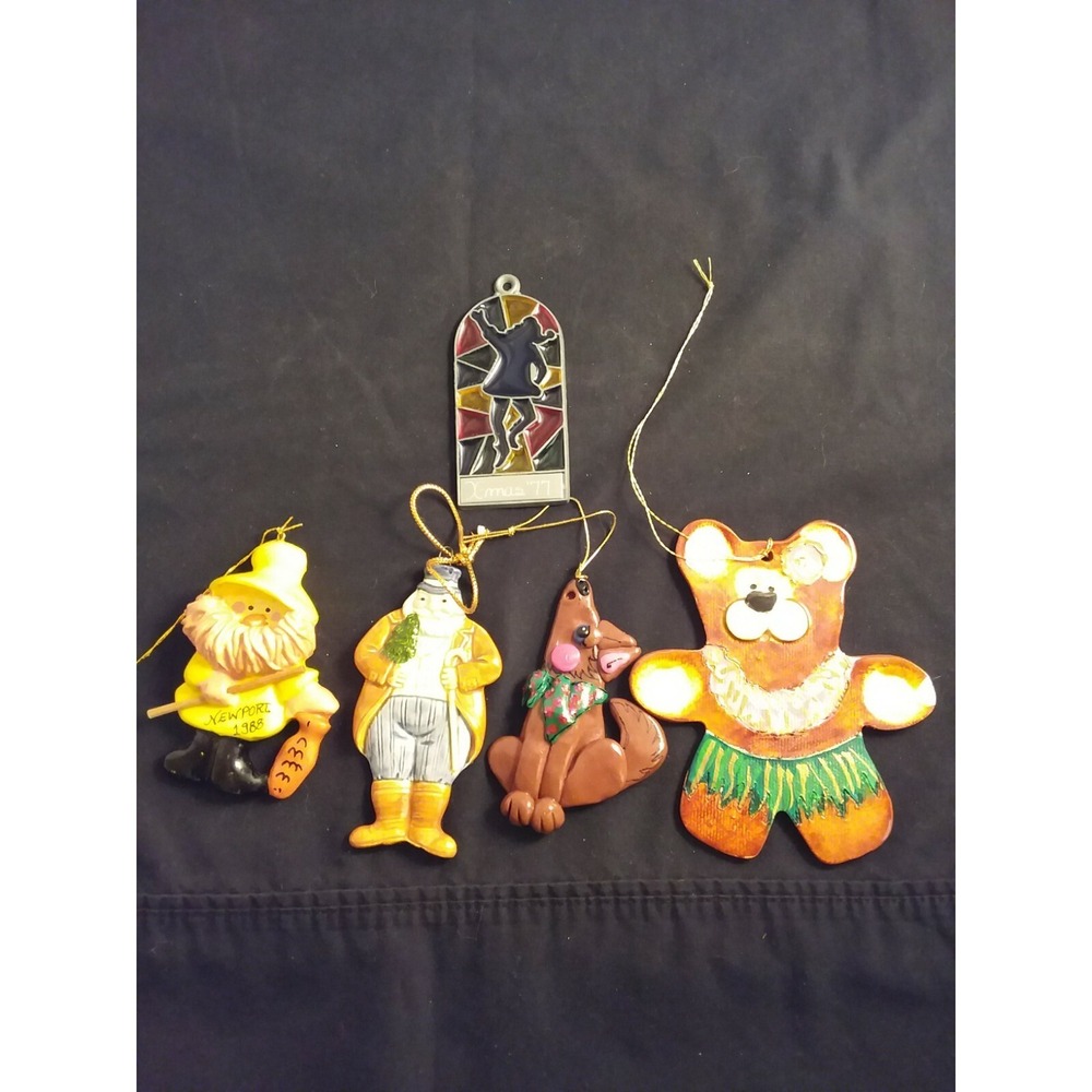 VTG Mixed Christmas Ornaments Leonard Lot 5 Schmidt Santa Coyote Bear Fishing